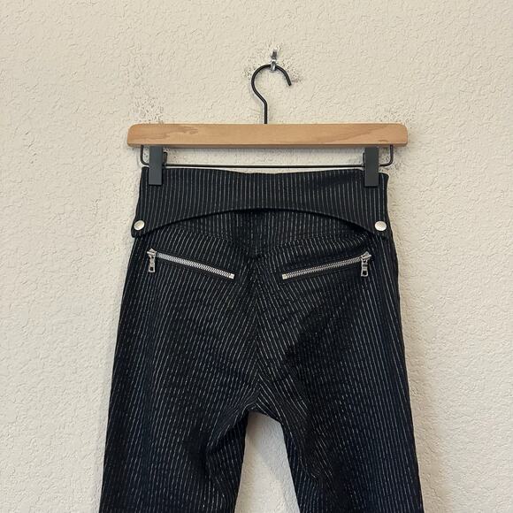 RTA Diavolina Skinny Jeans Black Metallic Pinstriped Folded Waist - Picture 9 of 16